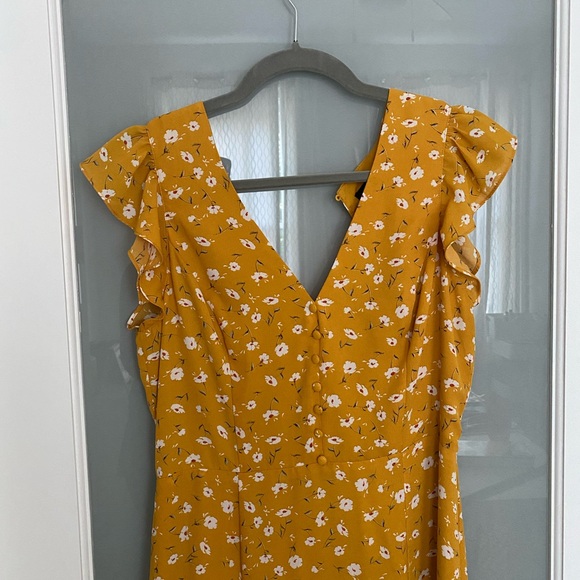 Lulus Fresh Pucked Mustard Yellow Floral Print Backless Maxi Dress - Picture 2 of 5